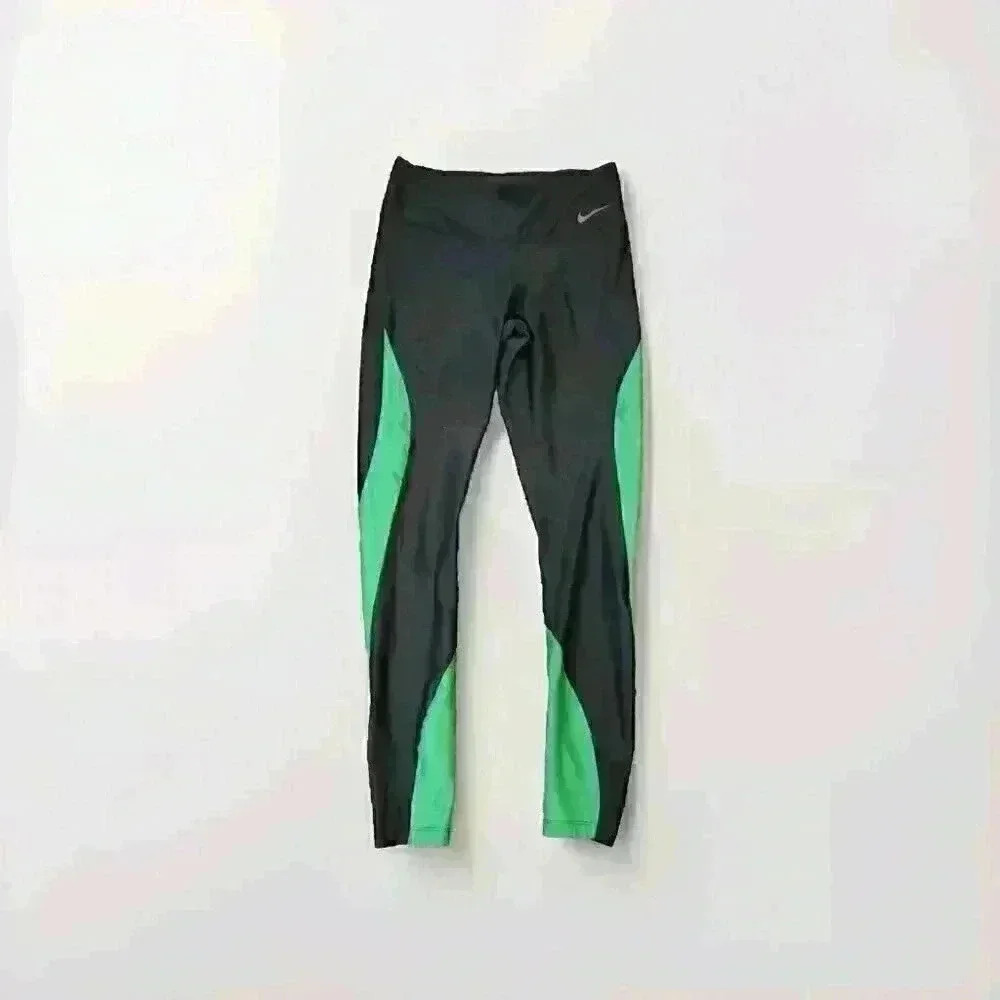Nike Womens Compression Leggings Size Small Black Script Activewear Gym Yoga